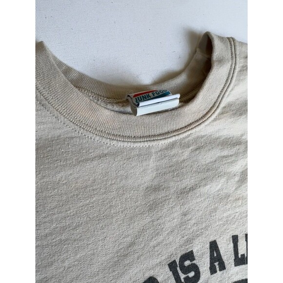 Junk Food Cropped Sweatshirt All You Need Is A Little Bit‎ Of Happiness Beige SM - Picture 9 of 14